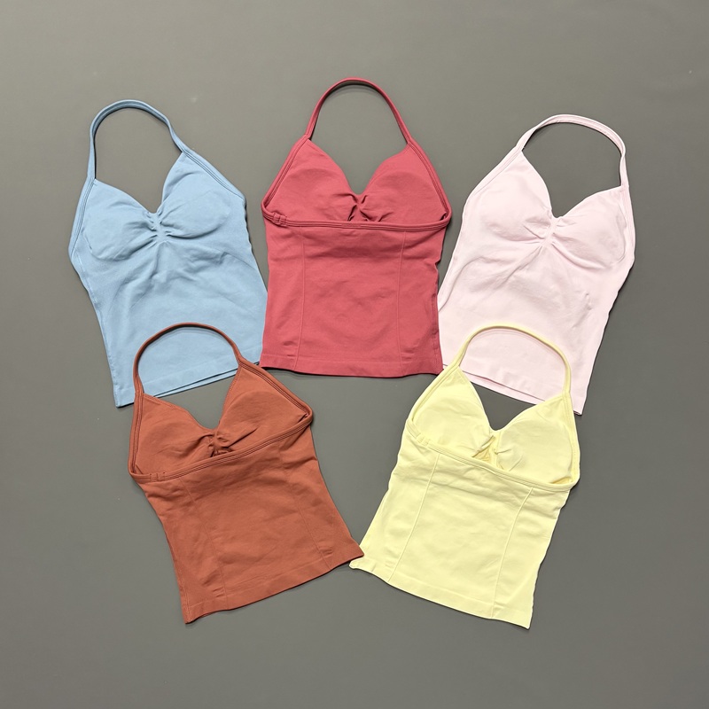 Crossfit Yoga - Nahtloses Damen-Sport-Tanktop mit Neckholder und Spaghettiträgern,